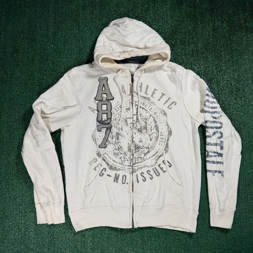 Y2K Aéropostale 87 Circle Full-Zip Hoodie White Sweatshirt Large